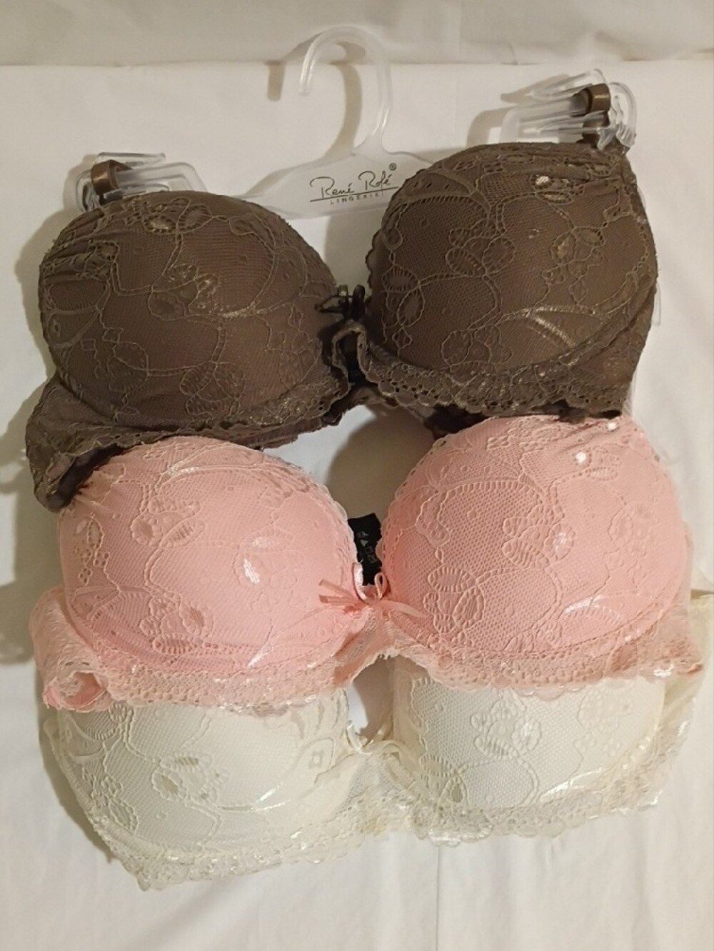 Renee Role Push Up Molded Lace Bras — Brown, Blush Pink, Off White 36 C NWT